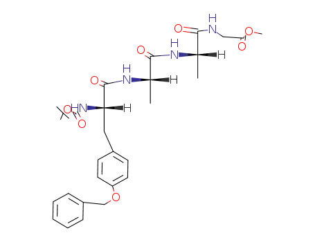 Molecular Structure of 62570-90-5 (Glycine,
N-[N-[N-[N-[(1,1-dimethylethoxy)carbonyl]-O-(phenylmethyl)-L-tyrosyl]-L-
alanyl]-L-alanyl]-, methyl ester)