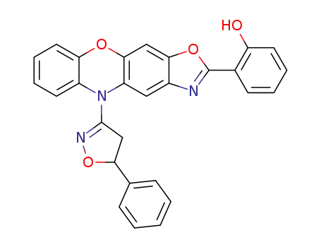 Molecular Structure of 65075-88-9 (Phenol,
2-[5-(4,5-dihydro-5-phenyl-3-isoxazolyl)-5H-oxazolo[4,5-b]phenoxazin-2
-yl]-)