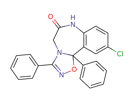 Molecular Structure of 39683-90-4 (10-chloro-3,11b-diphenyl-7,11b-dihydro-benzo[<i>f</i>][1,2,4]oxadiazolo[4,5-<i>d</i>][1,4]diazepin-6-one)