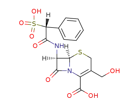 (6<i>R</i>)-3-hydroxymethyl-8-oxo-7<i>t</i>-((<i>R</i>)-2-phenyl-2-sulfo-acetylamino)-(6<i>r</i><i>H</i>)-5-thia-1-aza-bicyclo[4.2.0]oct-2-ene-2-carboxylic acid
