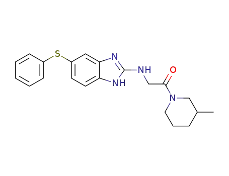 Molecular Structure of 125422-40-4 (1-(3-Methyl-piperidin-1-yl)-2-(5-phenylsulfanyl-1H-benzoimidazol-2-ylamino)-ethanone)