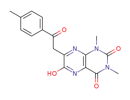 Molecular Structure of 101130-60-3 (6-Hydroxy-1,3-dimethyl-7-(2-oxo-2-p-tolyl-ethyl)-1H-pteridine-2,4-dione)