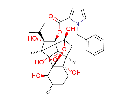 Molecular Structure of 106821-47-0 (4,6,7,8a,8b,9a-hexahydroxy-3,6a,9-trimethyl-7-(propan-2-yl)dodecahydro-6,9-methanobenzo[1,2]pentaleno[1,6-bc]furan-8-yl 1-benzyl-1H-pyrrole-2-carboxylate)