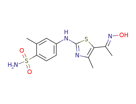 Molecular Structure of 88324-10-1 (Benzenesulfonamide,
4-[[5-[1-(hydroxyimino)ethyl]-4-methyl-2-thiazolyl]amino]-2-methyl-)