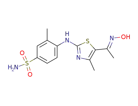 Molecular Structure of 88324-11-2 (Benzenesulfonamide,
4-[[5-[1-(hydroxyimino)ethyl]-4-methyl-2-thiazolyl]amino]-3-methyl-)
