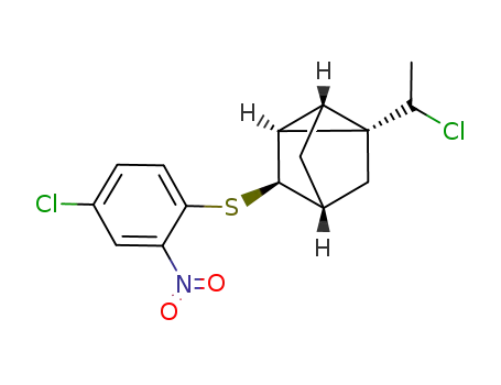 Molecular Structure of 74880-32-3 ((1S,2S,3R,4R,6R)-1-(1-Chloro-ethyl)-3-(4-chloro-2-nitro-phenylsulfanyl)-tricyclo[2.2.1.0<sup>2,6</sup>]heptane)