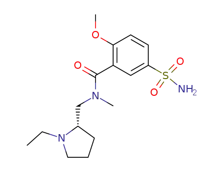 Molecular Structure of 102535-23-9 (N-((S)-1-Ethyl-pyrrolidin-2-ylmethyl)-2-methoxy-N-methyl-5-sulfamoyl-benzamide)