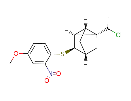 Molecular Structure of 74880-35-6 ((1S,2S,3R,4R,6R)-1-(1-Chloro-ethyl)-3-(4-methoxy-2-nitro-phenylsulfanyl)-tricyclo[2.2.1.0<sup>2,6</sup>]heptane)