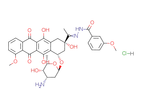 3-Methoxy-benzoic acid [1-[(2S,4S)-4-((2R,4S,5S,6S)-4-amino-5-hydroxy-6-methyl-tetrahydro-pyran-2-yloxy)-2,5,12-trihydroxy-7-methoxy-6,11-dioxo-1,2,3,4,6,11-hexahydro-naphthacen-2-yl]-eth-(E)-ylidene]-hydrazide; hydrochloride
