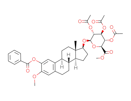 Molecular Structure of 84510-00-9 (methyl <2-benzyloxy-3-methoxyestra-1,3,5(10)-trien-17β-yl>-2,3,4-tri-O-acetyl-β-D-glucopyranosiduronate)