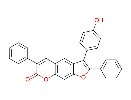 Molecular Structure of 75200-62-3 (2,6-Diphenyl-3-(p-hydroxyphenyl)-5-methyl-7-oxo-7H-furo<3,2-g><1>benzopyran)