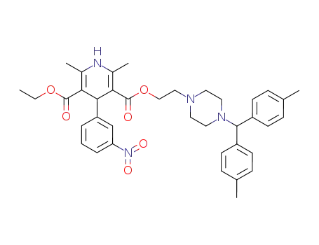 Molecular Structure of 90095-80-0 (3,5-Pyridinedicarboxylic acid,
1,4-dihydro-2,6-dimethyl-4-(3-nitrophenyl)-,
2-[4-[bis(4-methylphenyl)methyl]-1-piperazinyl]ethyl ethyl ester)