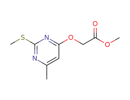 Molecular Structure of 54069-06-6 (Acetic acid, [[6-methyl-2-(methylthio)-4-pyrimidinyl]oxy]-, methyl ester)