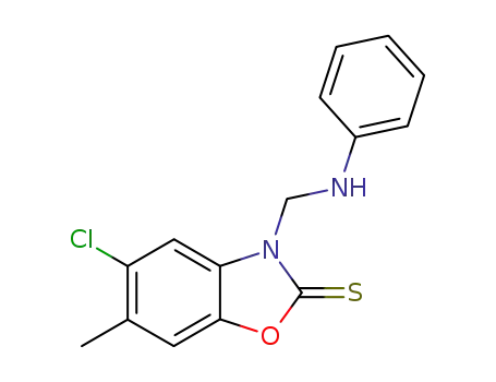 Molecular Structure of 118794-21-1 (5-Chloro-6-methyl-3-phenylaminomethyl-3H-benzooxazole-2-thione)