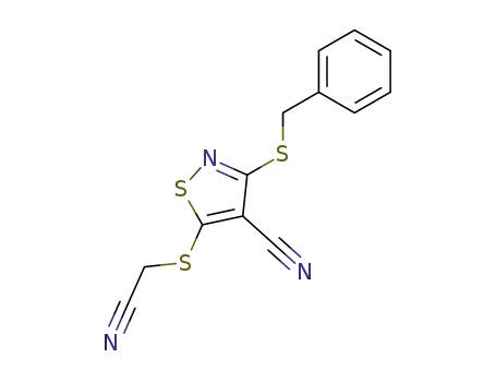 Molecular Structure of 24134-99-4 (3-(benzylsulfanyl)-5-[(cyanomethyl)sulfanyl]-1,2-thiazole-4-carbonitrile)