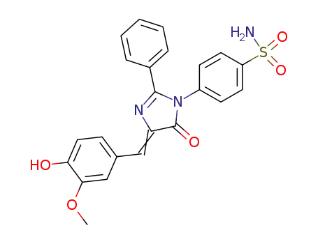 Molecular Structure of 134144-00-6 (4-{4-[1-(4-Hydroxy-3-methoxy-phenyl)-meth-(Z)-ylidene]-5-oxo-2-phenyl-4,5-dihydro-imidazol-1-yl}-benzenesulfonamide)