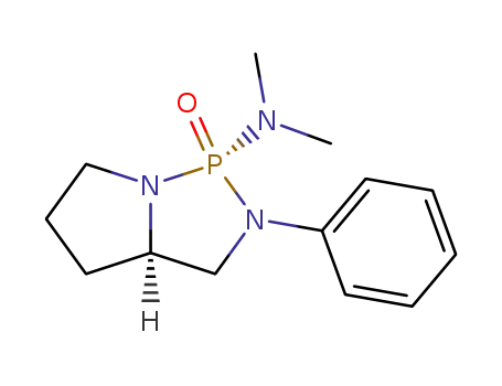 Molecular Structure of 110638-50-1 (Dimethyl-((1R,3aR)-1-oxo-2-phenyl-hexahydro-1λ<sup>5</sup>-pyrrolo[1,2-c][1,3,2]diazaphosphol-1-yl)-amine)