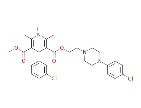 Molecular Structure of 90095-99-1 (3,5-Pyridinedicarboxylic acid,
4-(3-chlorophenyl)-1,4-dihydro-2,6-dimethyl-,
2-[4-(4-chlorophenyl)-1-piperazinyl]ethyl methyl ester)