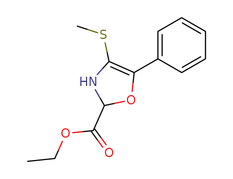 Molecular Structure of 96120-89-7 (2-Oxazolecarboxylic acid, 2,3-dihydro-4-(methylthio)-5-phenyl-, ethyl
ester)