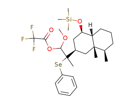 Molecular Structure of 85758-23-2 (Trifluoro-acetic acid 2-((2R,4R,4aR,8R,8aS)-8,8a-dimethyl-4-trimethylsilanyloxy-decahydro-naphthalen-2-yl)-1-methoxy-2-phenylselanyl-propyl ester)
