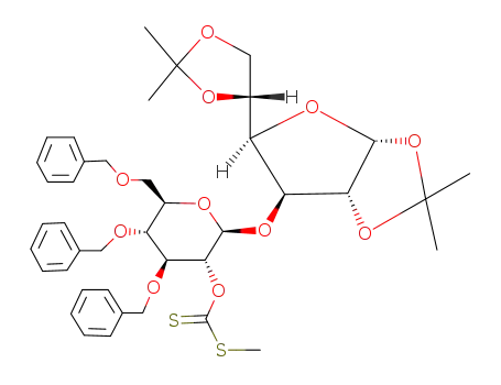 Dithiocarbonic acid O-{(2S,3R,4S,5R,6R)-4,5-bis-benzyloxy-6-benzyloxymethyl-2-[(3aR,5R,6S,6aR)-5-((R)-2,2-dimethyl-[1,3]dioxolan-4-yl)-2,2-dimethyl-tetrahydro-furo[2,3-d][1,3]dioxol-6-yloxy]-tetrahydro-pyran-3-yl} ester S-methyl ester