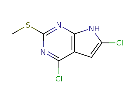 Molecular Structure of 90662-12-7 (4,6-dichloro-2-(methylthio)-7H-pyrrolo[2,3-d]pyrimidine)