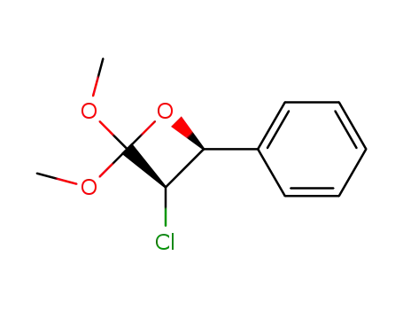 Molecular Structure of 88624-49-1 (Oxetane, 3-chloro-2,2-dimethoxy-4-phenyl-, cis-)