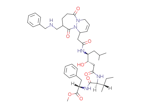 Molecular Structure of 137769-78-9 (L-Phenylalanine,
N-[N-[4-[[[1,4,7,8,9,10-hexahydro-6,10-dioxo-9-[[(phenylmethyl)amino]
methyl]-6H-pyridazino[1,2-a][1,2]diazepin-1-yl]acetyl]amino]-3-hydroxy-
6-methyl-1-oxoheptyl]-L-isoleucyl]-, methyl ester)