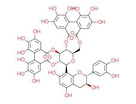 Molecular Structure of 105330-40-3 (D-Glucitol,1,5-anhydro-1-C-[2-(3,4-dihydroxyphenyl)-3,4-dihydro-3,5,7-trihydroxy-2H-1-benzopyran-8-yl]-,cyclic 2,3:4,6-bis[(1S)-4,4',5,5',6,6'-hexahydroxy[1,1'-biphenyl]-2,2'-dicarboxylate],(1S)- (9CI))