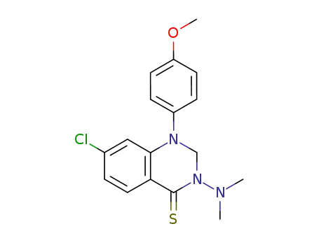 Molecular Structure of 90070-85-2 (4(1H)-Quinazolinethione,
7-chloro-3-(dimethylamino)-2,3-dihydro-1-(4-methoxyphenyl)-)