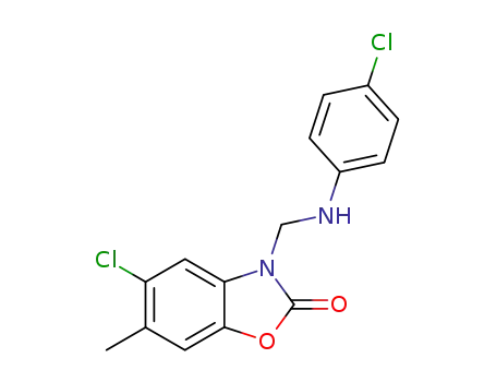 Molecular Structure of 118794-24-4 (5-Chloro-3-[(4-chloro-phenylamino)-methyl]-6-methyl-3H-benzooxazol-2-one)