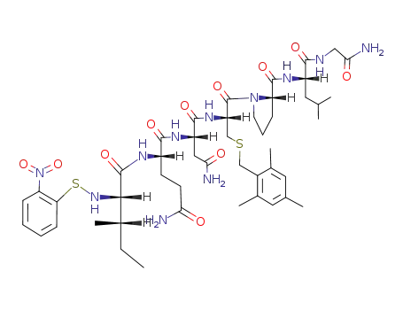 Molecular Structure of 78221-65-5 (o-nitrobenzenesulfenyl-L-isoleucyl-L-glutaminyl-L-asparaginyl-S-(2,4,6-trimethylbenzyl)-L-cysteinyl-L-prolyl-L-leucyl-glycine amide)
