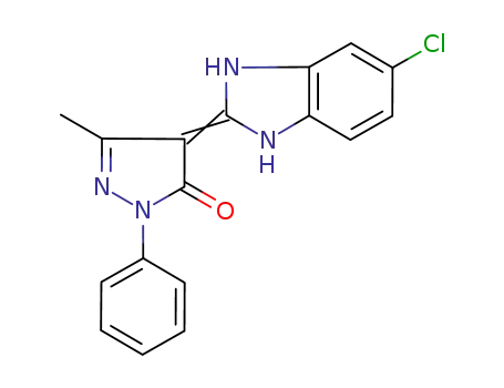 Molecular Structure of 141213-16-3 (3H-Pyrazol-3-one,
4-(5-chloro-1,3-dihydro-2H-benzimidazol-2-ylidene)-2,4-dihydro-5-meth
yl-2-phenyl-)