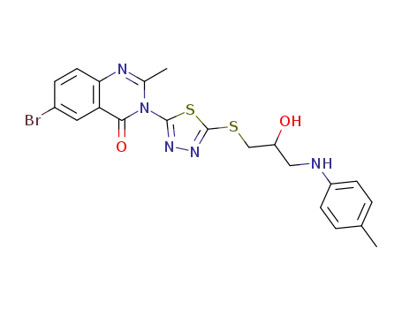 Molecular Structure of 135575-58-5 (6-bromo-3-[5-({2-hydroxy-3-[(4-methylphenyl)amino]propyl}sulfanyl)-1,3,4-thiadiazol-2-yl]-2-methylquinazolin-4(3H)-one)