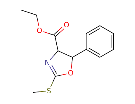 Molecular Structure of 61710-12-1 (4-Oxazolecarboxylic acid, 4,5-dihydro-2-(methylthio)-5-phenyl-, ethyl
ester, trans-)