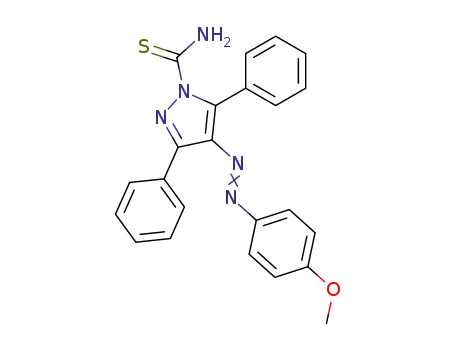 Molecular Structure of 24743-51-9 (4-[(E)-(4-methoxyphenyl)diazenyl]-3,5-diphenyl-1H-pyrazole-1-carbothioamide)