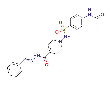 Molecular Structure of 160857-58-9 (N-(4-{[4-{[(2E)-2-benzylidenehydrazinyl]carbonyl}-3,6-dihydropyridin-1(2H)-yl]sulfamoyl}phenyl)acetamide)