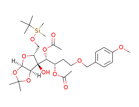 1-[6-hydroxy-5-tert-butyldimethylsilyloxymethyl-2,2-dimethyl-(3aR,5R,6S,6aR)-perhydrofuro[2,3-d][1,3]dioxol-6-yl]-4-(4-methoxybenzyloxy)-2-methylcarbonyloxy-(1R,2S)-butyl acetate