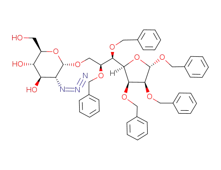 Molecular Structure of 116278-44-5 ((2R,3S,4R,5R,6S)-5-Azido-6-[(2S,3R)-2,3-bis-benzyloxy-3-((2R,3S,4S,5S)-3,4,5-tris-benzyloxy-tetrahydro-furan-2-yl)-propoxy]-2-hydroxymethyl-tetrahydro-pyran-3,4-diol)