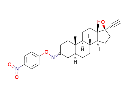 Molecular Structure of 64584-52-7 ((17R)-17-Hydroxy-5α-pregn-20-yn-3-one O-(p-nitrophenyl)oxime)