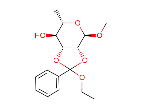 Molecular Structure of 182804-32-6 ((3aR,4R,6S,7S,7aR)-2-Ethoxy-4-methoxy-6-methyl-2-phenyl-tetrahydro-[1,3]dioxolo[4,5-c]pyran-7-ol)