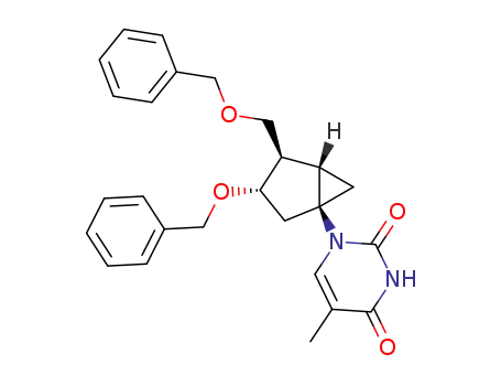Molecular Structure of 190195-79-0 ((1S,3S,4R,5S)-3-Benzyloxy-4-benzyloxymethyl-1-(5-methyl-2,4-dioxo-1,2,3,4-tetrahydropyrimidin-1-yl)bicyclo<3.1.0>hexane)