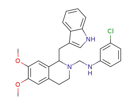 Molecular Structure of 84218-38-2 (3-chloro-N-{[1-(1H-indol-3-ylmethyl)-6,7-dimethoxy-3,4-dihydroisoquinolin-2(1H)-yl]methyl}aniline)