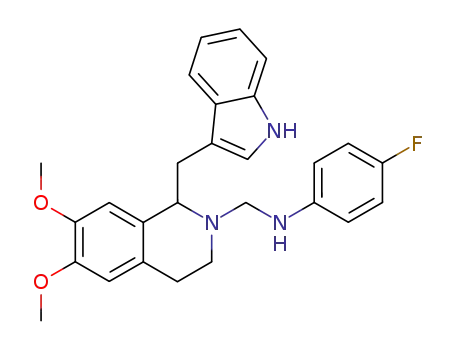 Molecular Structure of 84218-40-6 (4-fluoro-N-{[1-(1H-indol-3-ylmethyl)-6,7-dimethoxy-3,4-dihydroisoquinolin-2(1H)-yl]methyl}aniline)