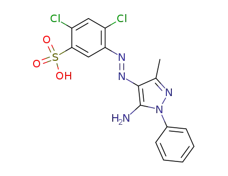 Molecular Structure of 105547-68-0 (Benzenesulfonic acid,
5-[(5-amino-3-methyl-1-phenyl-1H-pyrazol-4-yl)azo]-2,4-dichloro-)