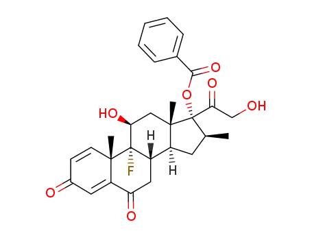 Molecular Structure of 72560-07-7 (9α-fluoro-11β,17α,21-trihydroxy-16β-methyl-1,4-pregnadiene-3,6,20-trione 17-benzoate)
