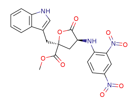 Molecular Structure of 146029-61-0 (Methyl (2S,4S)-2-(indol-3-ylmethyl)-4-(2,4-dinitroanilino)-5-oxo-2,3,4,5-tetrahydrofuran-2-carboxylate)