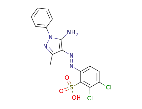 Molecular Structure of 105547-69-1 (Benzenesulfonic acid,
6-[(5-amino-3-methyl-1-phenyl-1H-pyrazol-4-yl)azo]-2,3-dichloro-)