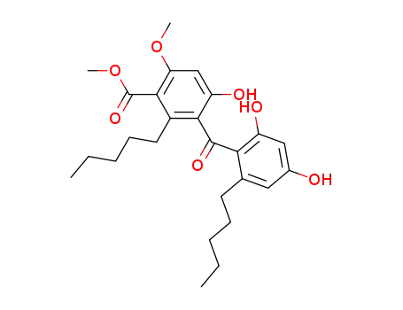 Molecular Structure of 78135-69-0 (methyl 3-(2,4-dihydroxy-6-pentylbenzoyl)-4-hydroxy-6-methoxy-2-pentylbenzoate)