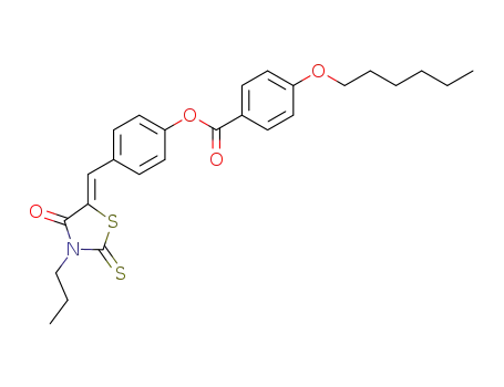 Molecular Structure of 93959-31-0 (Benzoic acid, 4-(hexyloxy)-,
4-[(4-oxo-3-propyl-2-thioxo-5-thiazolidinylidene)methyl]phenyl ester)